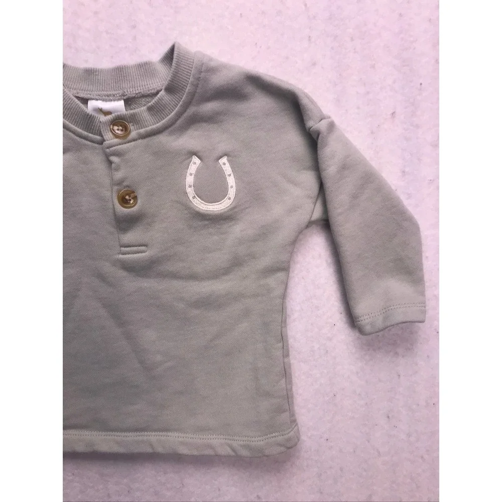 Velvet Fawn Henley Sweatshirt Kids 18-24 Sage Green Horseshoe Western‎